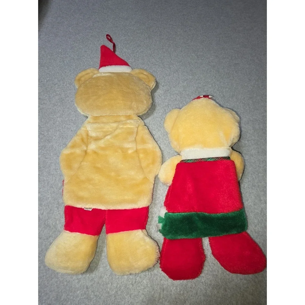 2 VINTAGE HOLIDAY PRODUCTS TAN BEAR CHRISTMAS STOCKING STUFFED ANIMAL PLUSH